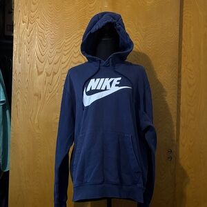Nike Men's Navy Hoodie with White Logo